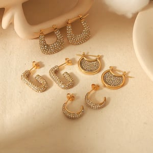 1 Pair Luxurious Retro Style Shiny U Shape Stainless Steel  Gold Color Inlay Full Rhinestones Women's Hoop Earrings h5 